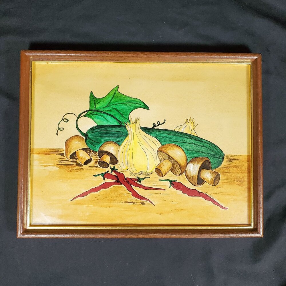 VTG Still Life Vegetable Drawing Painting Signed E. Schiffers Framed Kitchen Art